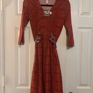 Matilda Jane Red 3/4 Sleeve Sundress with Scoop Neck